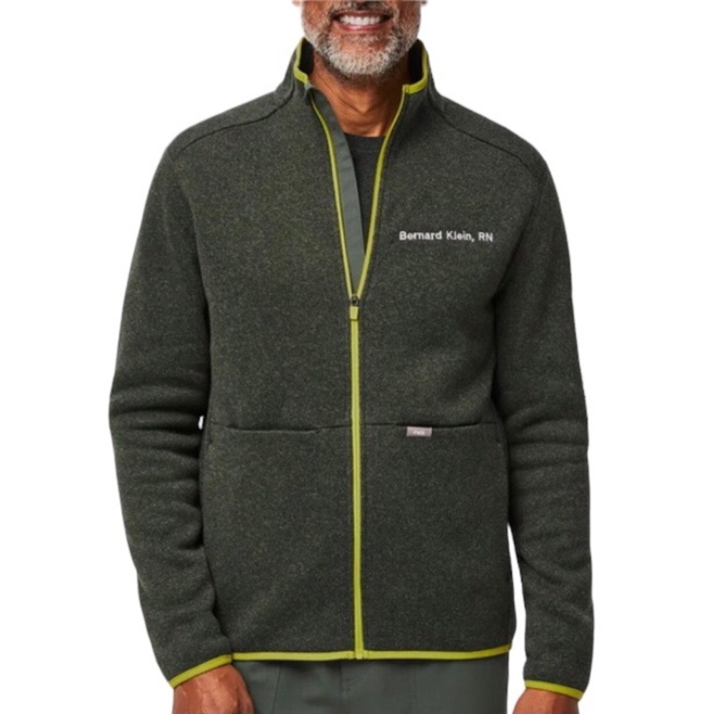 Men's XL FIGS On-Shift Sweater Knit Fleece Jacket Green Warm Sweater Medical